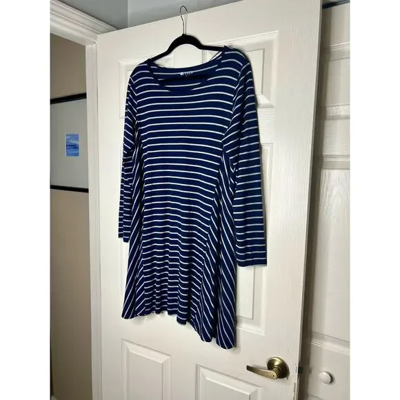 Stylus Women's Navy Blue and Gray Striped Long Sleeve Casual Short Dress XL - Picture 3 of 8